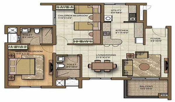 Brigade Citrine 3 BHK Apartment Floor Plan